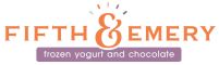 Logo for Fifth & Emery with text: "frozen yogurt and chocolate" in a purple banner.